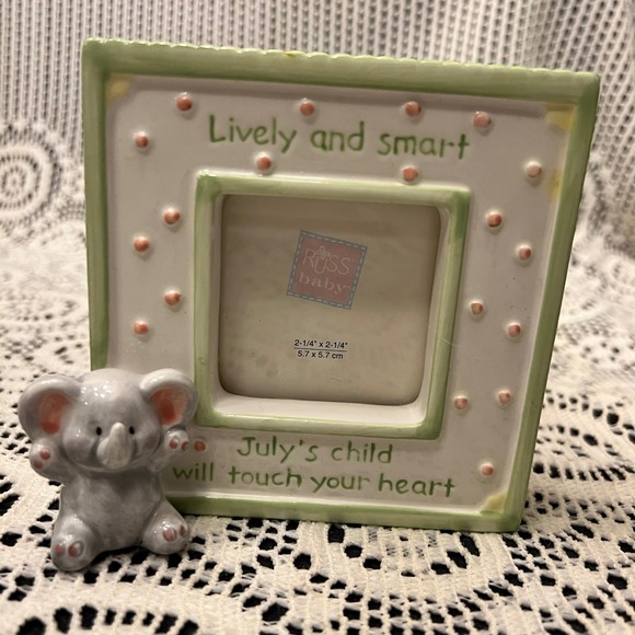 Other - Vintage Russ Baby Ceramic Elephant Baby Picture Frame | July Birthday | Nursery